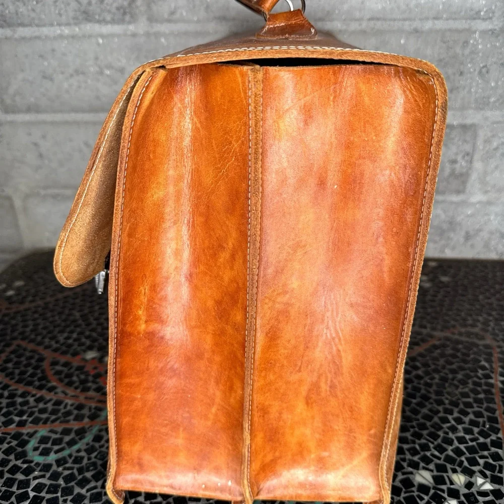 Vintage 1980s Madagascar Leather Briefcase Satchel Brown Work Bag